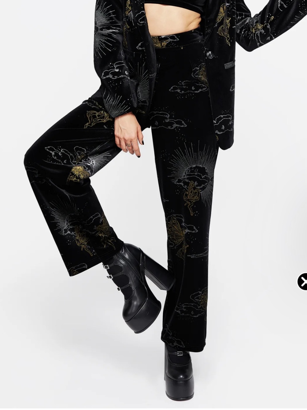 Disturbia Adelina Foil Print Velour Wide Leg Trousers Women’s Sz 6